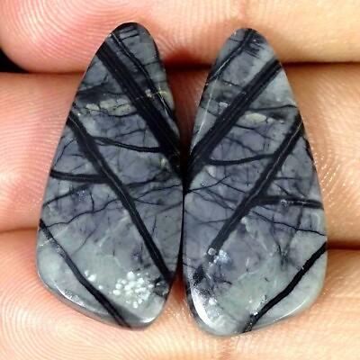 #ad 26.40 Cts Natural Picasso Jasper Loose Gemstone Fancy Cabochon Pair 13x28x4mm $6.99