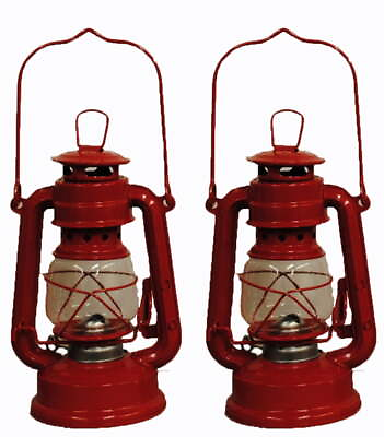 #ad #ad Lot of 2 8 Inch Red Hurricane Kerosene Oil Lantern Hanging Light Lamp $16.00