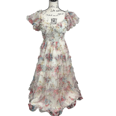 #ad Etheral Blush Floral Print Chiffon Ruffle Special Occasion Dress Size 8 $120.00