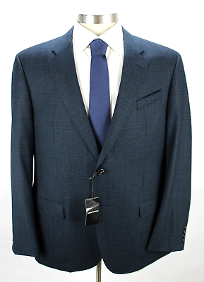 #ad Emporio Armani Sport Coat 48 R fits 46 Blue Brown Plaid Wool G Line Blazer NWT $449.99