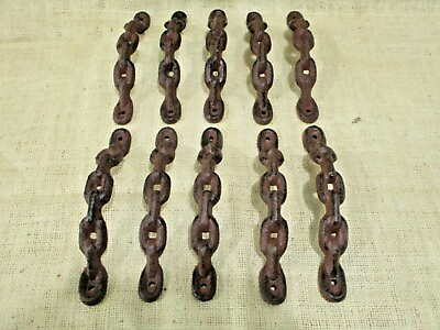 #ad 10 Large Cast Iron Antique style CHAIN Barn Handle Gate Pull Shed Door Handles $36.99