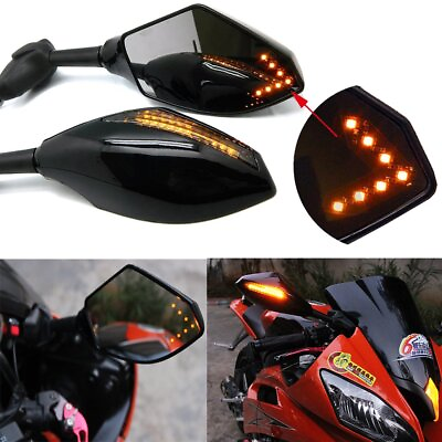 #ad Motorcycle Led Turn Signal Rear View Mirrors With Arrow For Honda Suzuki Racing $47.09