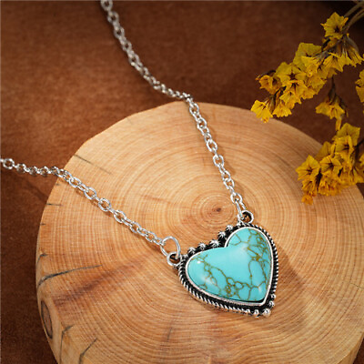 #ad Fashion 925 Silver Heart Pendant Turquoise Necklace Women Wedding Jewelry Gifts C $3.51