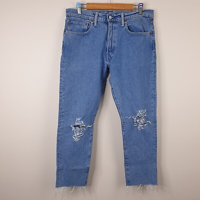 LEVI#x27;S 512 Jeans Mens W34 L27 Blue Cut Off Slim Denim Cotton Blend Cut Out Knees GBP 11.99