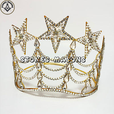 #ad Masonic Freemason Clear Star Matron Crown Gold tone Rhinestone Beautiful Style $150.00