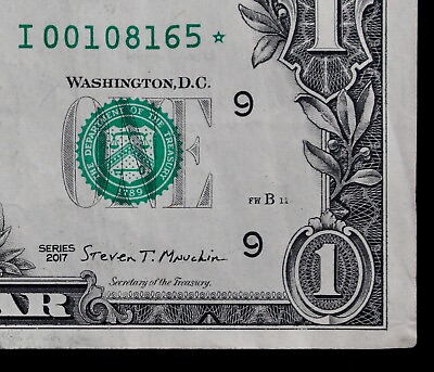 #ad $1 2017 Star Federal Reserve Note I00108165* 250K print Single Run Issue one $ $39.99