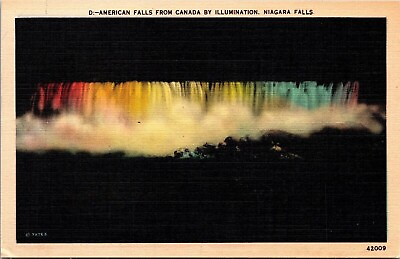 #ad Gorgeous Illuminating Light View American Niagara Falls Canada Side Postcard UNP $5.00