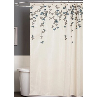 #ad Standard shower curtain 72quot; x 72quot; floral 3D faux silk flowers cream gray blue $24.00