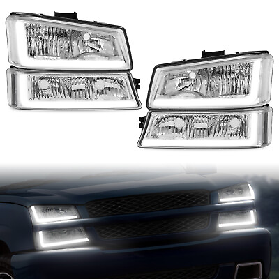 #ad LED DRL Headlights For 2003 2007 Chevy Silverado Avalanche Signal Bumper Lamps $82.99