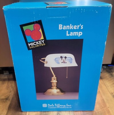 #ad VTG Dale Tiffany Mickey Unlimited Hand Blow Craftsman Bankers Lamp New Open Box $75.00