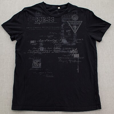 #ad Guess Mens T shirt Crew Neck Short Sleeve Graphic Print Stretch Logo Black Sz L $14.88