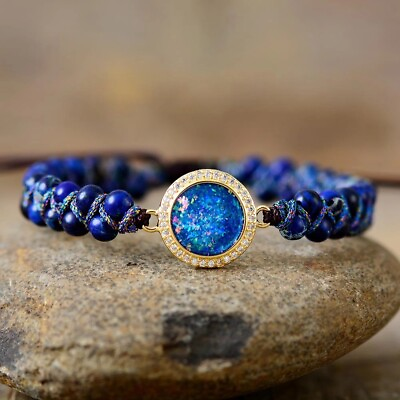#ad Lapis Lazuli Opal Charm Handmade Gemstone Braided Beads Healing Reiki Bracelet $12.50