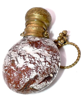 #ad Antique Victorian Venetian Aventurine Glass Chatelaine Perfume Bottle c1900 $325.99