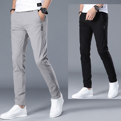 #ad Mens Stretch Skinny Slim Fit Chino Pants Flat Front Casual Super Spandex Trouser $28.98
