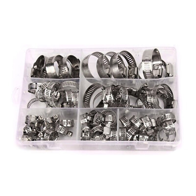 #ad 60Pcs Stainless Steel Hose Pipe Hoop Strong Hose Clamps Wire Assorted Kit Box $31.99
