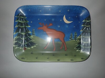 #ad ND Handpainted Platter Moose Pattern 16 x 12 Cabin Camp Vintage $29.99