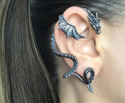#ad Single Silver Color Flying Dragon One piece Earring Alloy Jewelry Left Ear $12.99