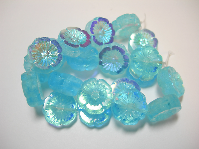 #ad 10 beads Stunning Light Blue AB Czech Glass Flower Beads 14mm $7.39