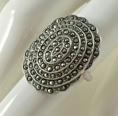 #ad Marcasite Sterling Silver Ring 925 Size 6 Art Deco Style Vintage Jewelry Gift $143.05