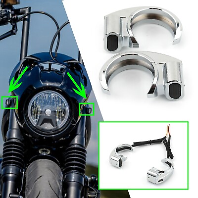 #ad Moto LED Turn Signal Chrome For Front Fork Shock Absorber Light Harley 49 51mm $35.63