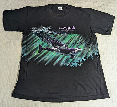 #ad VTG 1995 SeaWorld T Shirt Large Double Side Single Stitch 90s SANSEGAL ORCA $42.95