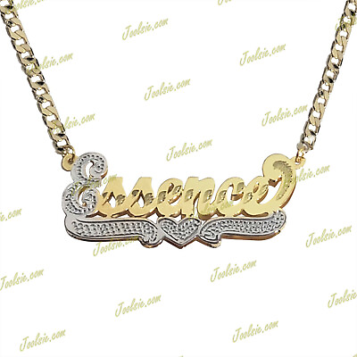 #ad Personalized Gold Plated 2TONE SILVER DOUBLE Name Plate Necklace ANY NAME $43.33