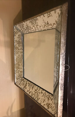 #ad Rare Vintage Glass Frame W Gold 16 X 16 Gold Glass Mirror Or Vanity $18.99