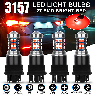 #ad 4x 3157 LED Red Strobe Flash Brake Stop Bulbs Tail Blinking Light Safety Warning $10.98
