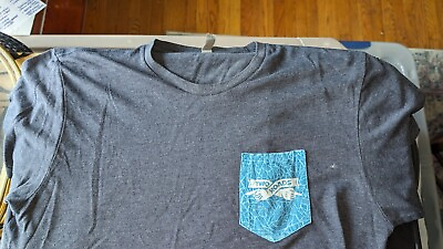 #ad Two Roads Brewing Brewery Large pocket T Shirt Men#x27;s Blue Stratford Connecticut $14.00
