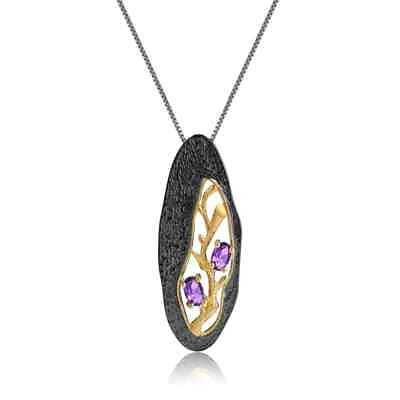 #ad Natural Amethyst Gemstones Handmade Solid 925 Silver Branch Pendant Necklace $49.49