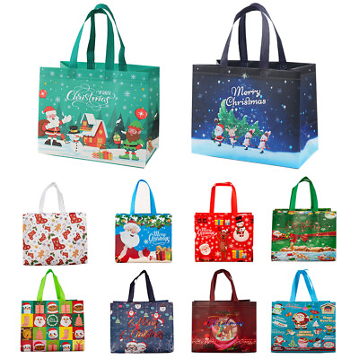 #ad Christmas Reusable Grocery Bags Shopping Totes Xmas Holiday Designs Folding $2.69