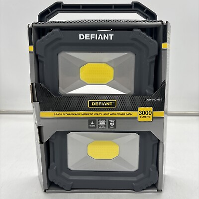 #ad Defiant 3000 Lumens Rechargeable Magnetic Utility Light With Power Bank 2 Pack $30.00