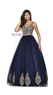 #ad Navy and Gold Prom Dress for sale Size 6 $225.00