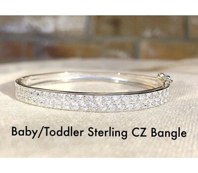 #ad SALE CZ Baby Toddler Sterling Oval Bangle Heirloom Quality Safety Catch NEW $55.99