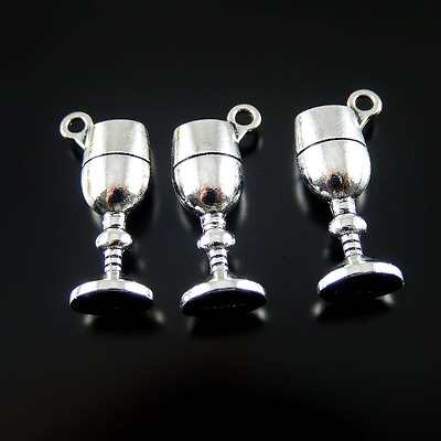 #ad 50pcs Retro Silver Goblet Alloy Charm Wine Cup Pendant Dangle DIY Craft 20*6*5mm $7.59