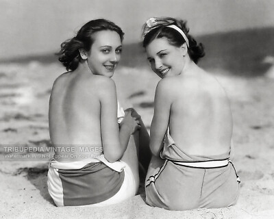 #ad Vintage 1929 Photo Beautiful Topless Sunbathing Girls Old Hollywood Celebrities $11.95