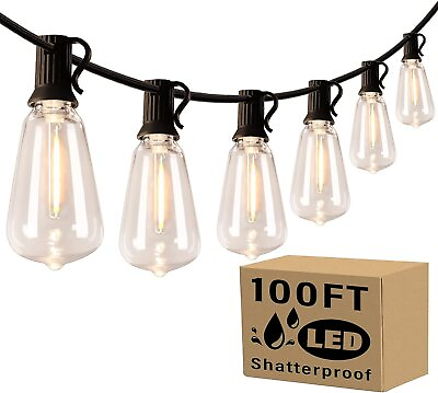 100FT Outdoor String Lights 50 LED Bulbs Waterproof Shatterproof Patio Lights $38.24