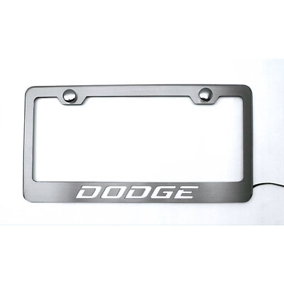 ACC Plate Frame w White LED #x27;Dodge#x27; Logo fits Challenger Charger Steel Brushed $89.95
