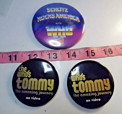 #ad THE WHO TOMMY PROMO PINS 2 PROMO VIDEO amp; 1 SCHILTZ ROCKS AMERICA 1982 TOUR B26 $13.99