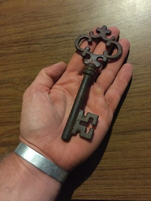 #ad Victorian Master Door Cast Iron Skeleton Key HUGE Cathedral Patina Collector WOW $13.96