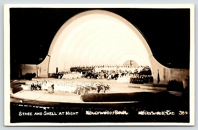#ad Hollywood CA Bowl Stage amp; Shell @ Night Choir amp; Band Close Up 1930s RPPC $10.00