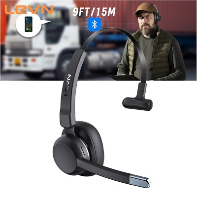#ad LEVN Trucker Bluetooth Headset Wireless Headset With Mic Noise Cancelling $19.32