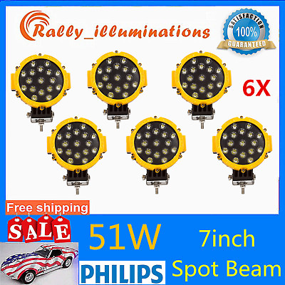 6X 7inch 51W Round Off Road Led Work Lights Spot Slim Yellow Bumper Driving SUV $99.52