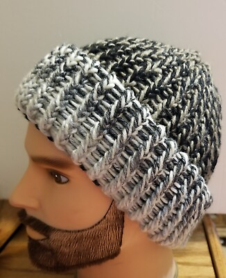 #ad One Size Mix of Grays Wool Blend Extra Soft Warm Hand Knit 100% Handmade Beanie $34.99