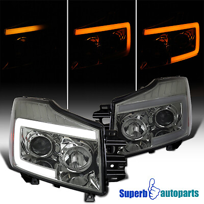Fits 2004 2015 Nissan Titan Projector Headlights Smoke Sequential LED Switchback $230.98