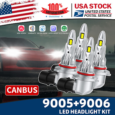 #ad 4Pcs 90059006 Headlight Bulbs High Low Beam Conversion LED Kit Fanless Canbus $28.49