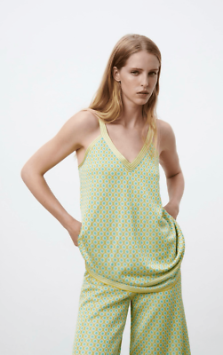 #ad Zara NWOT Jacquard Knit Top multicolor diamond print size medium $25.00