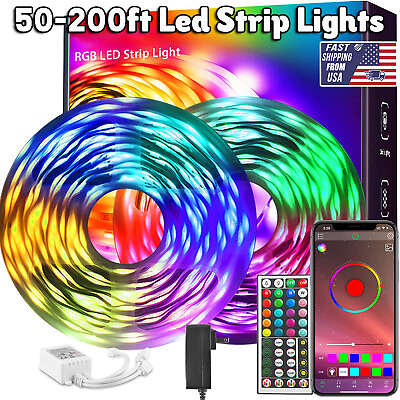 #ad 200ft LED Strip Lights 5050 RGB Music Sync Bluetooth LED Room Light with Remote $14.05