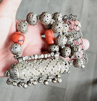 #ad Yemeni silver necklace Amulet tribal necklace Yemeni coral Silver YA38 $264.99