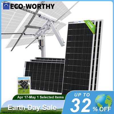 #ad ECO WORTHY 200W 400W 800W 1000W Watt Bifacial Solar Panel Kit amp;Tracking Bracket $123.04